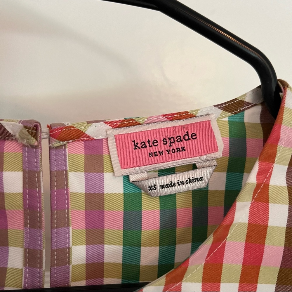 Kate Spade Rainbow Plaid Button Sleeve 100% Cotton Blouse - Picture 3 of 6